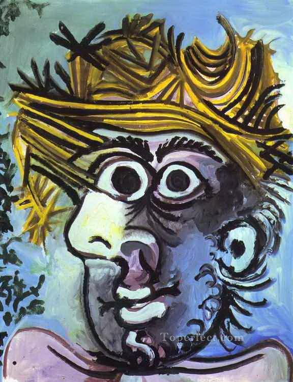 麦わら帽子をかぶった男の頭 1971年 パブロ・ピカソ油絵